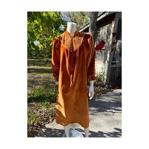 80s Heather Collection Burnt Orange Velour Robe 1/2 Zip Quilted Collar L/XL